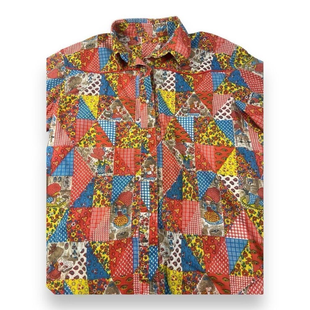 Vintage Patchwork Snap Button Top Size Large - image 2